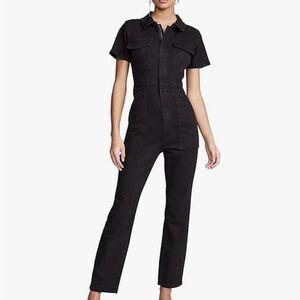 Good American Black Fit For Success Short-Sleeve Denim Utility Jumpsuit